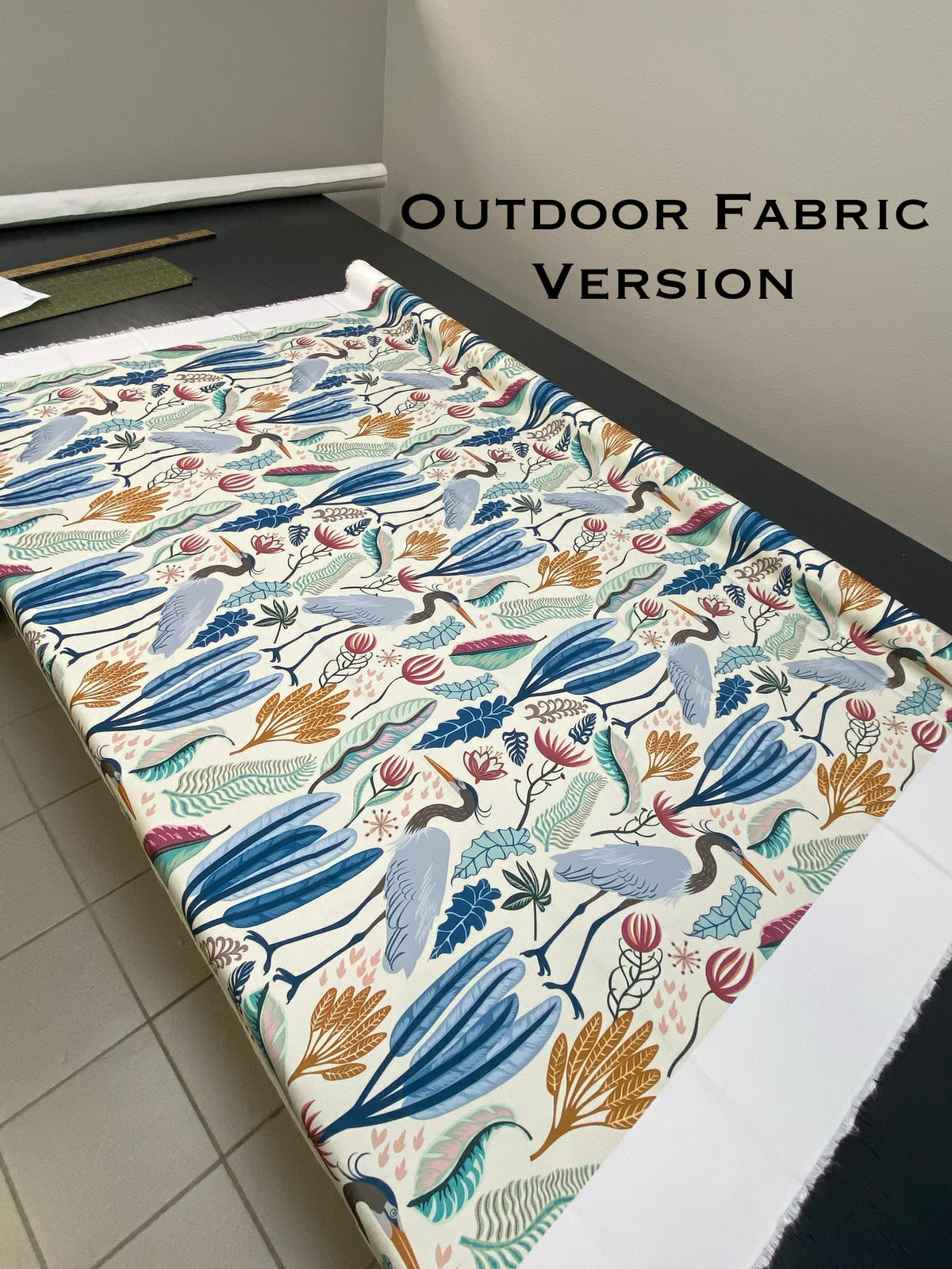 Coastal Heron Fabric by the Yard – Cotton Twill or Outdoor Recycled Canvas Upholstery Fabric