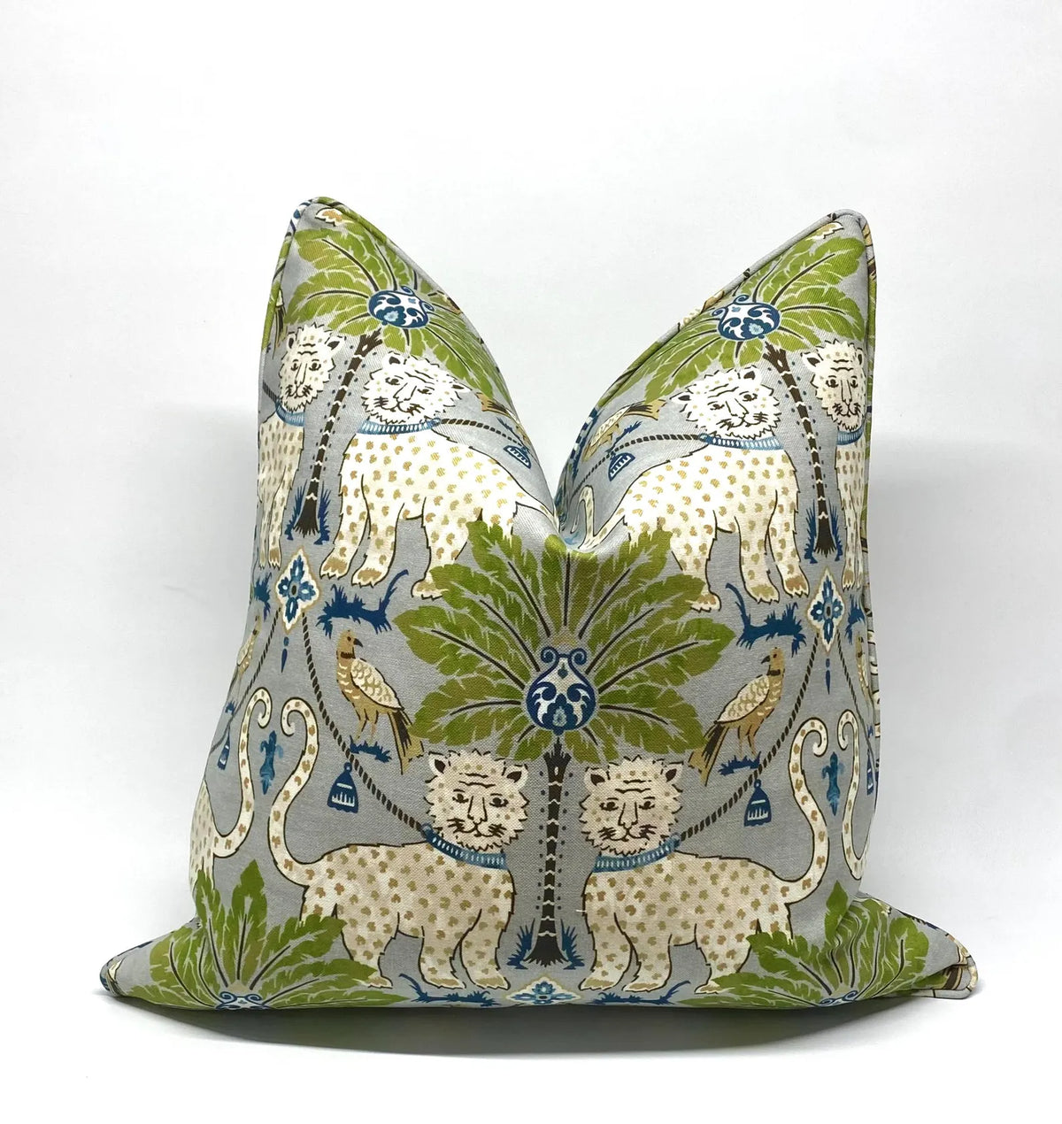 Decorative Pillow Cover in Happy Jaguar Palm Trees in Indoor Outdoor Fabric