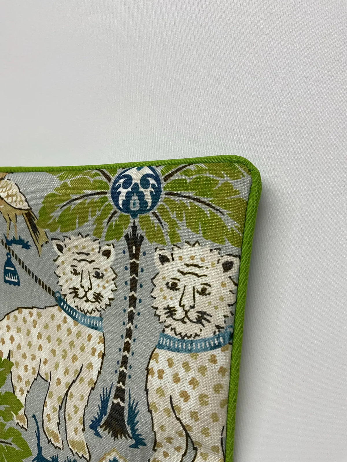 Decorative Pillow Cover in Happy Jaguar Palm Trees in Indoor Outdoor Fabric