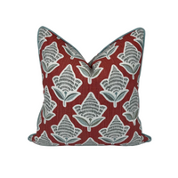 Makoto Scarlett Botanical Pillow & Bolster | Scarlet, Lagoon Blue & Ivory Accent Pillow