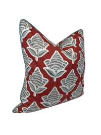 Makoto Scarlett Botanical Pillow & Bolster | Scarlet, Lagoon Blue & Ivory Accent Pillow