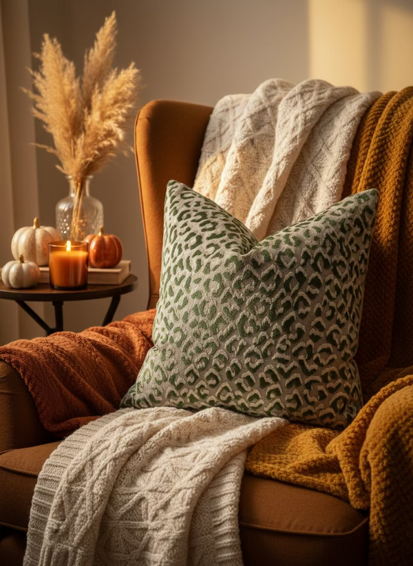 Magnolia Lyric Fern Green Leopard Upholstery Fabric in a Decorative Pillow or Bolster