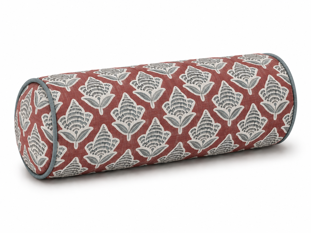 Makoto Scarlett Botanical Pillow & Bolster | Scarlet, Lagoon Blue & Ivory Accent Pillow