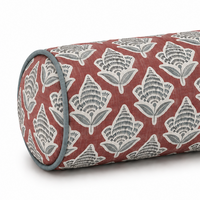 Makoto Scarlett Botanical Pillow & Bolster | Scarlet, Lagoon Blue & Ivory Accent Pillow