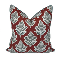 Makoto Scarlett Botanical Bolster | Scarlet, Lagoon Blue & Ivory Accent Pillow