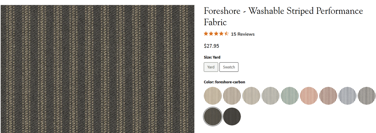 Client - Molly Z. - Two Custom Rectangular Cushions for a Banquette in Foreshore Carbon Fabric w/ Self-Welt/Piping & Lux Foam
