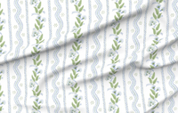 Cornflower Blues & Greens Vine Decorative Fabric by the Yard – Cotton Canvas or Outdoor Recycled Canvas Upholstery Fabric